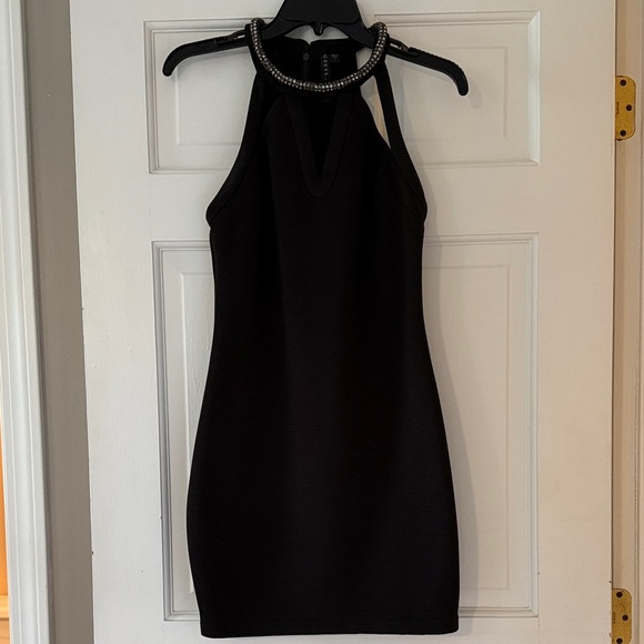 Black Halter Dress with Cutout and Neckline Detail - Picture 1 of 6